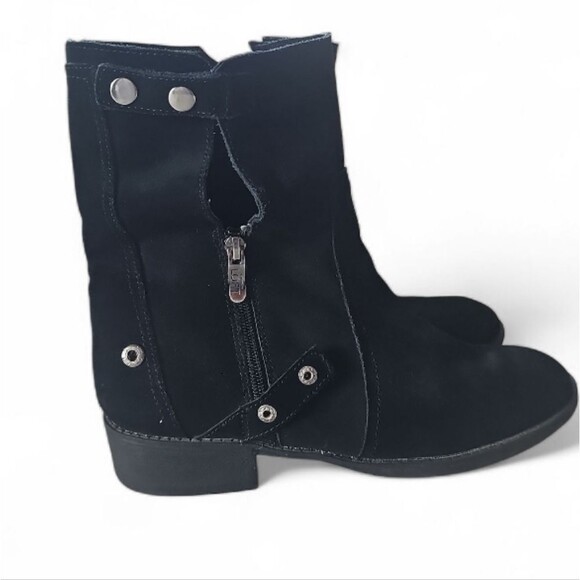 Ann Taylor LOFT 100% Leather Suede Ankle Luxe Boots Sz 8.5 Black Moto Utility - Picture 10 of 13